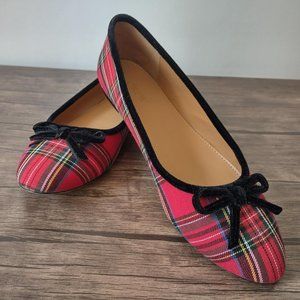 J Crew Tartan Red Plaid Flats, Women's size 8